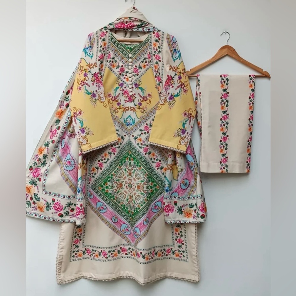 : 3Pc, A-Line Shirt, Trouser, Khaddar  dupatta